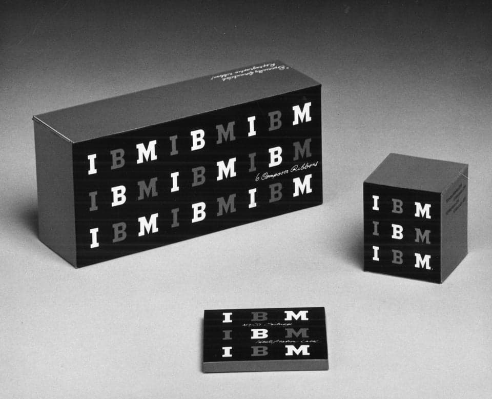 IBM print-accessory packaging, from IBM’s historical archive. Photograph date not specified.